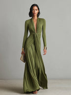 Wiltraud | Maxikleid mit tiefem V-Ausschnitt und Volants