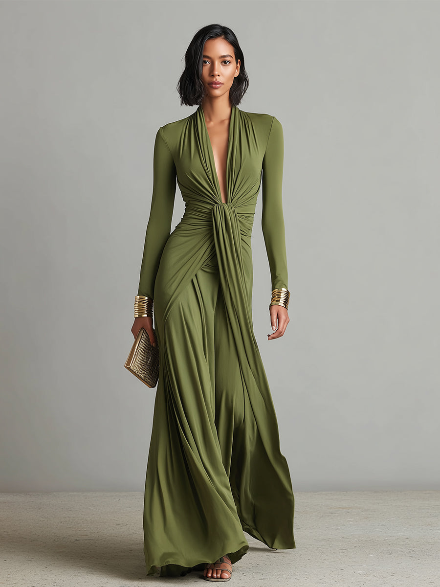 Wiltraud | Maxikleid mit tiefem V-Ausschnitt und Volants