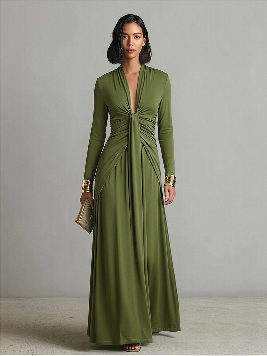 Wiltraud | Maxikleid mit tiefem V-Ausschnitt und Volants