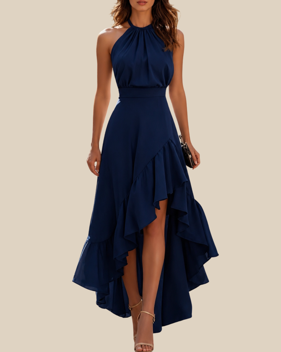 Nina | Neckholder-Kleid mit Volants und asymmetrischem Saum