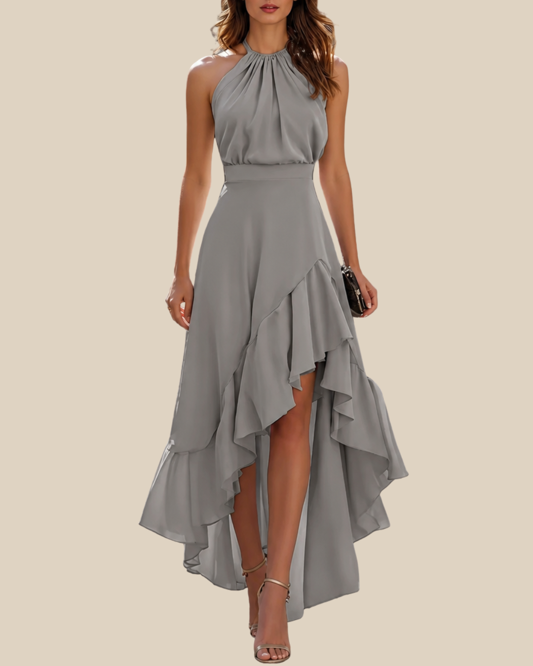 Nina | Neckholder-Kleid mit Volants und asymmetrischem Saum