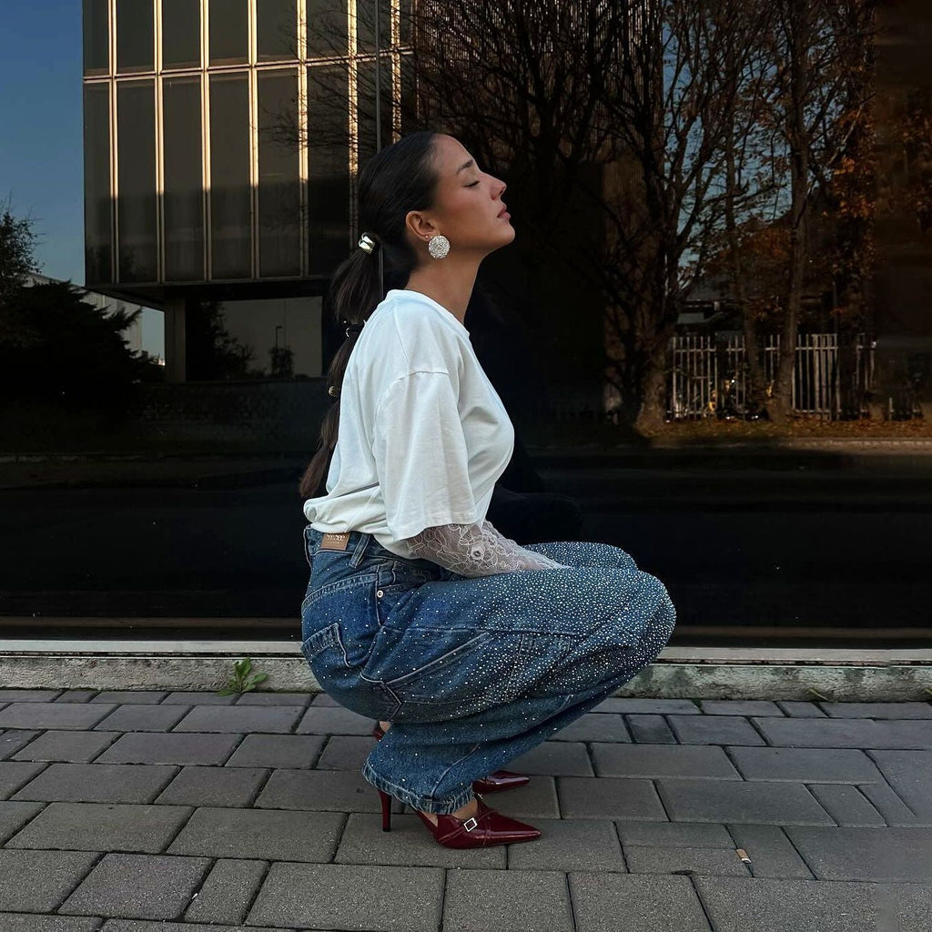 Ilse-Luise | Oversized Jeans mit Glitzersteinen