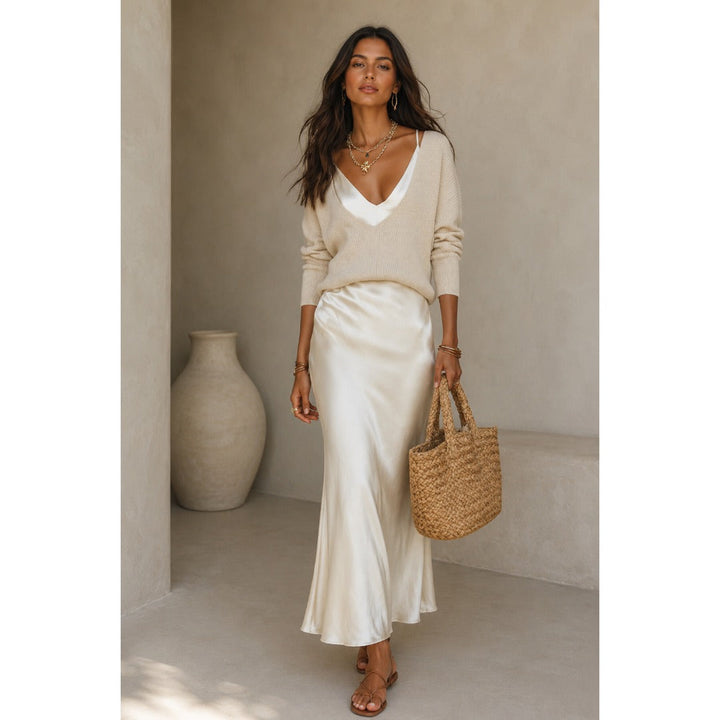 Elena | Midi Kleid aus Satin mit Inkludiertem Pullover