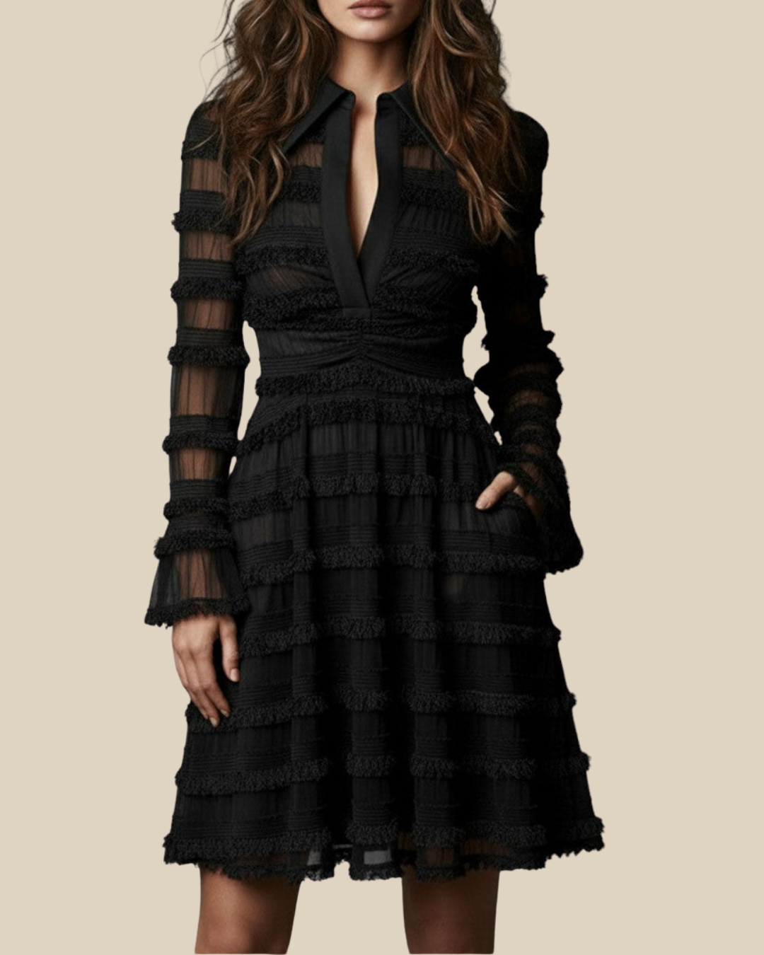 Tabea | Schwarzes Kleid mit transparenten Einsätzen
