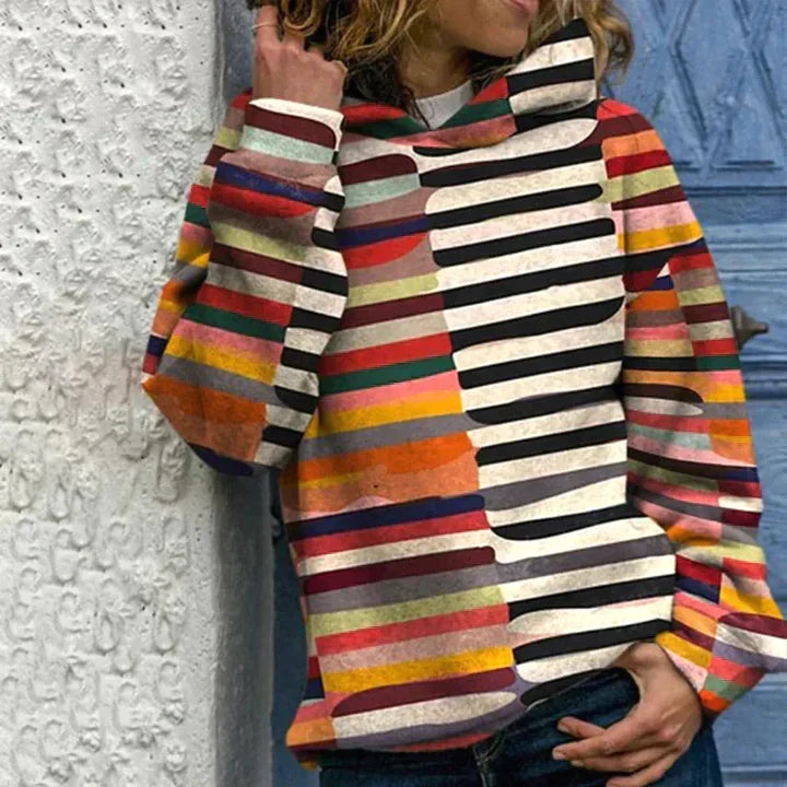 Jenny | Gestreifter Strickpullover mit Kapuze