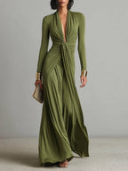 Wiltraud | Maxikleid mit tiefem V-Ausschnitt und Volants