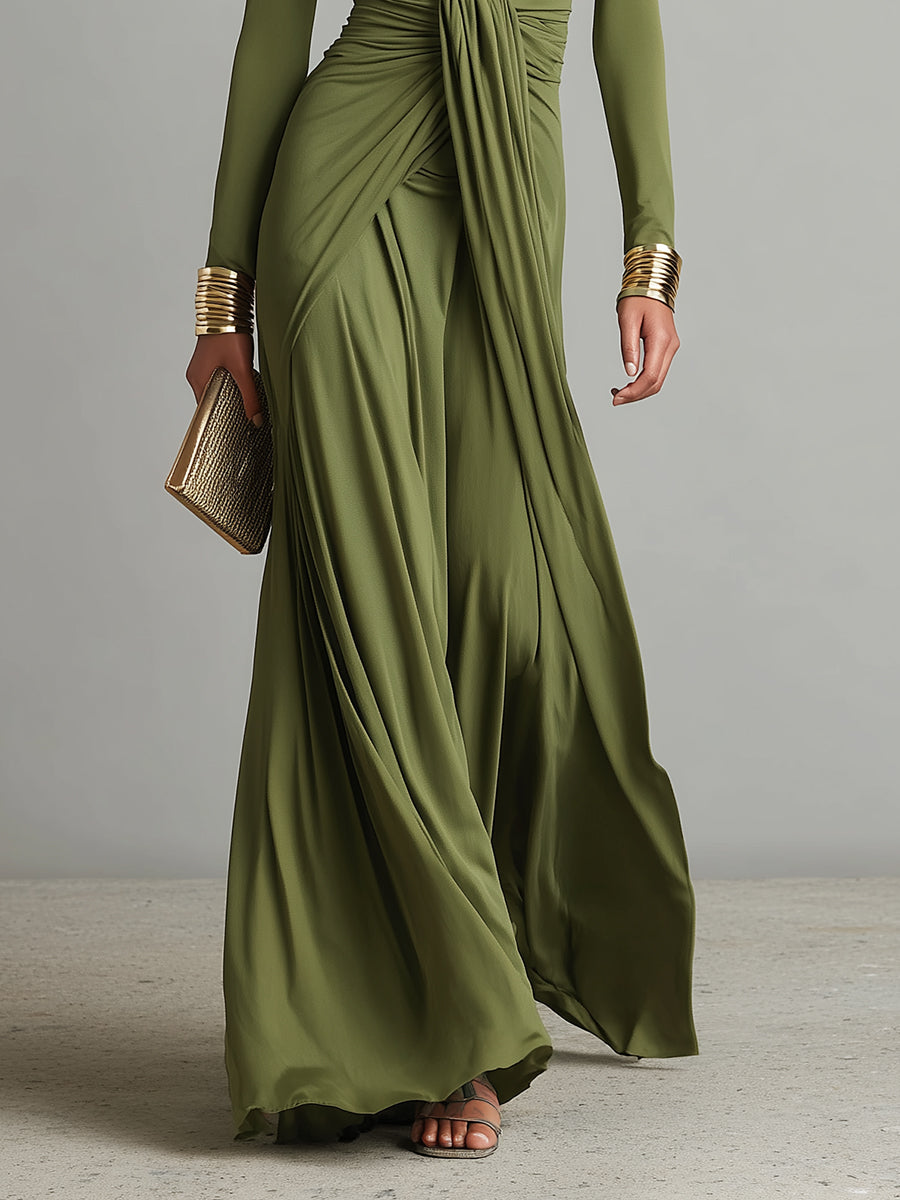 Wiltraud | Maxikleid mit tiefem V-Ausschnitt und Volants