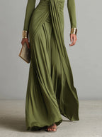 Wiltraud | Maxikleid mit tiefem V-Ausschnitt und Volants