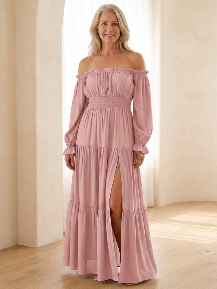 Adira | Off-Shoulder Smock-Maxikleid