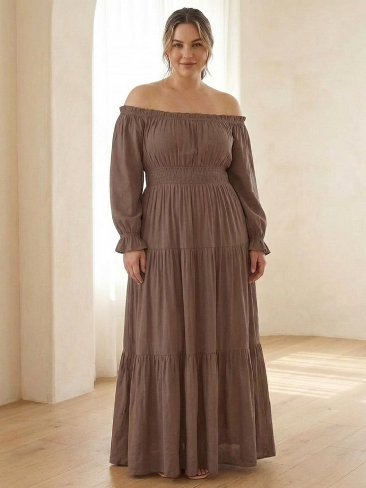 Adira | Off-Shoulder Smock-Maxikleid