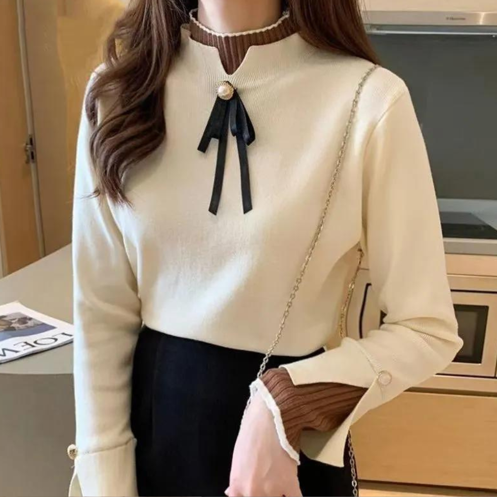 Jessa | Pullover mit hohem Kragen und Banddetail