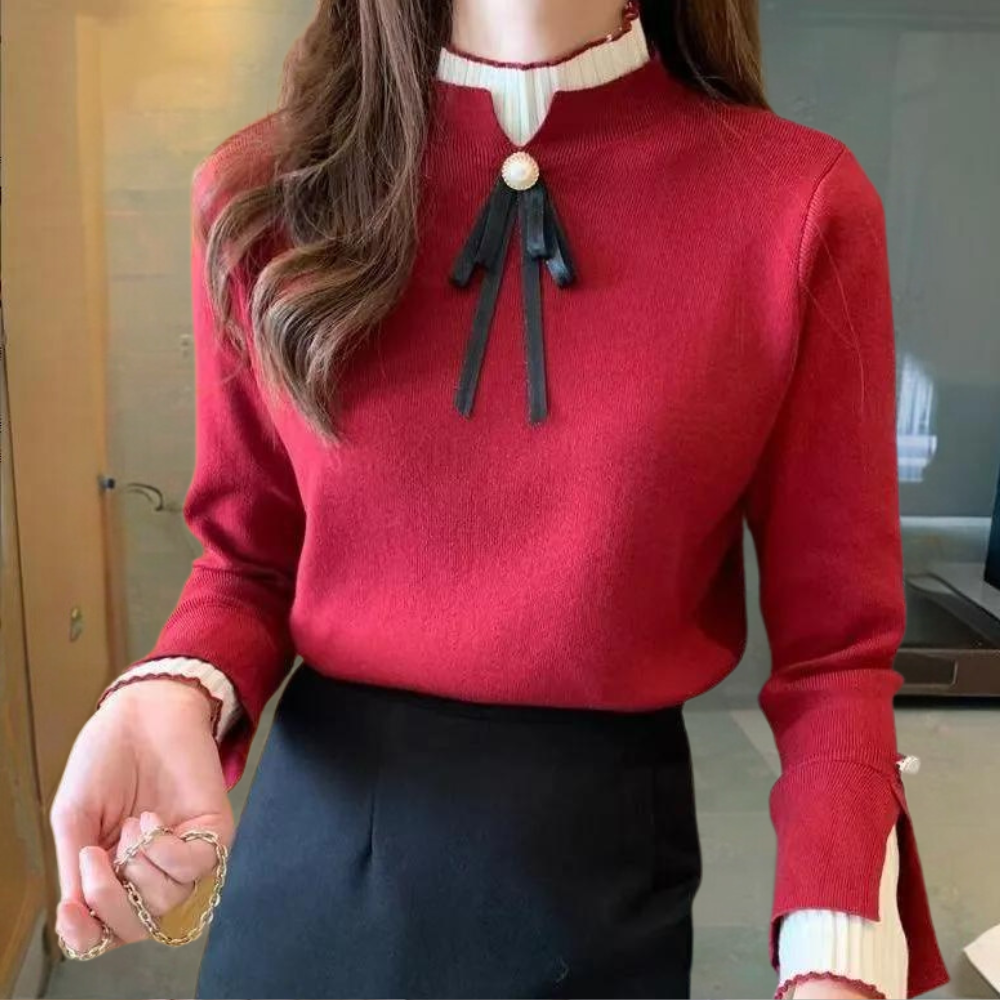 Jessa | Pullover mit hohem Kragen und Banddetail