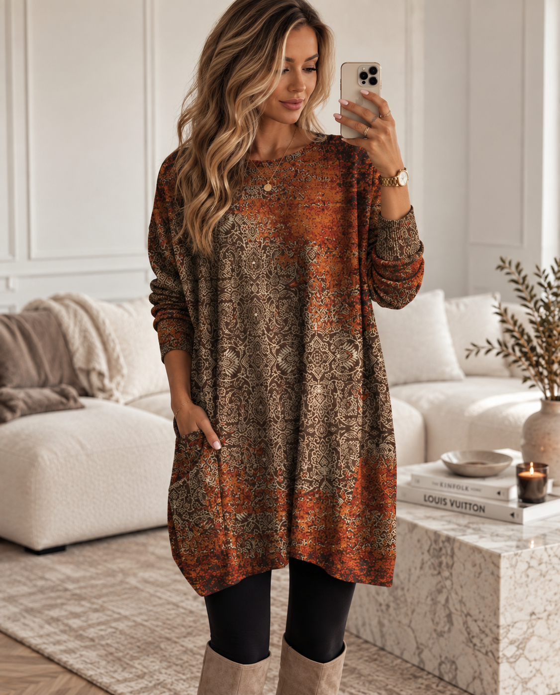 Alke | Boho-Strickkleid mit Tasche