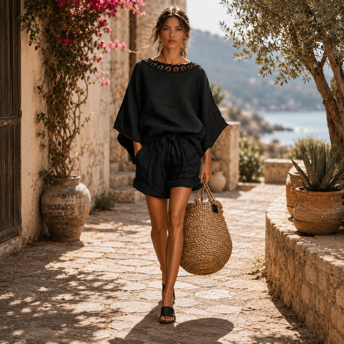Wiebke | Bluse & Shorts-Set mit U-Boot-Ausschnitt