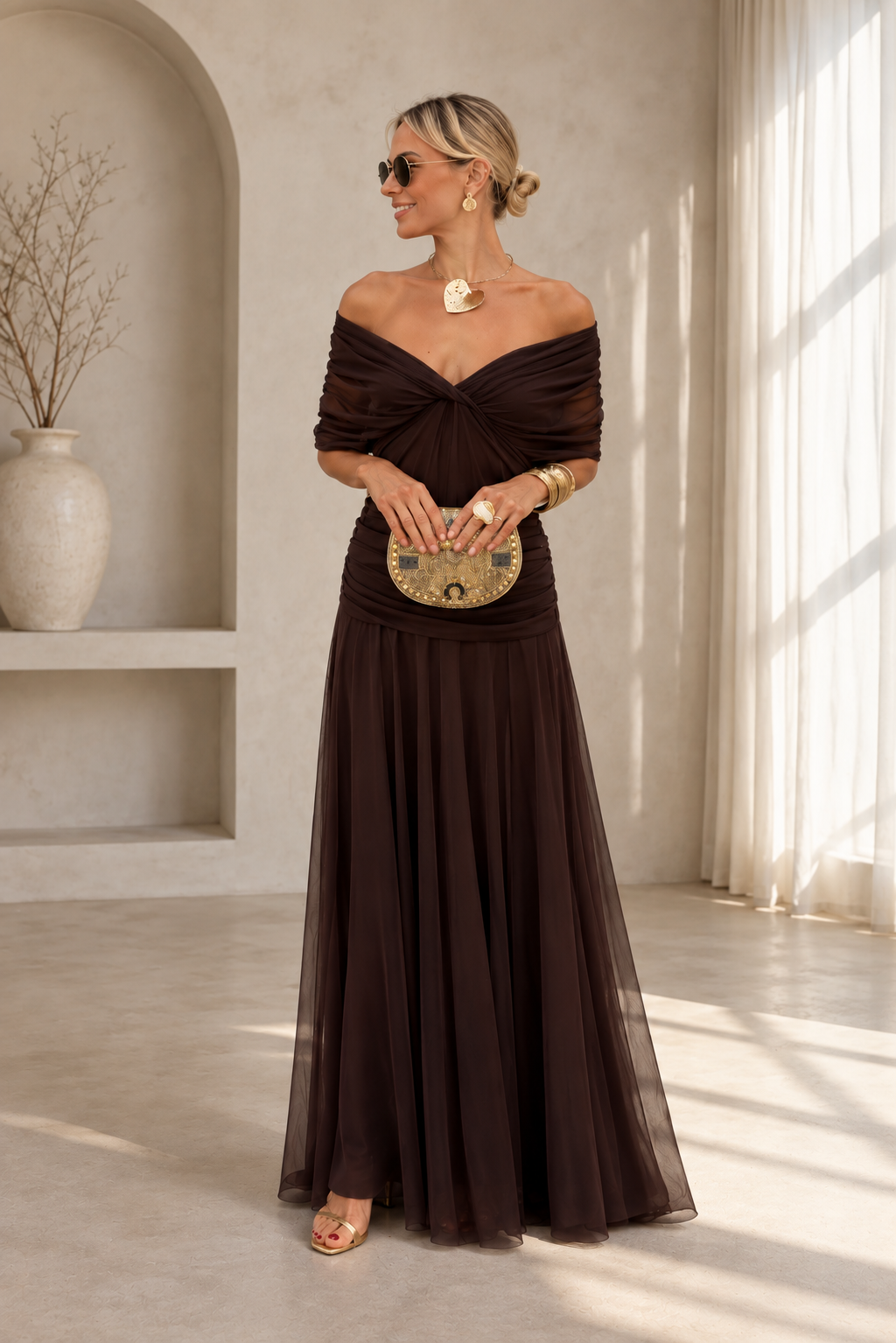 Inés | Langes Blumenkleid mit V-Ausschnitt