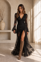 Eiko | Spitzen-Maxikleid mit Beinschlitz