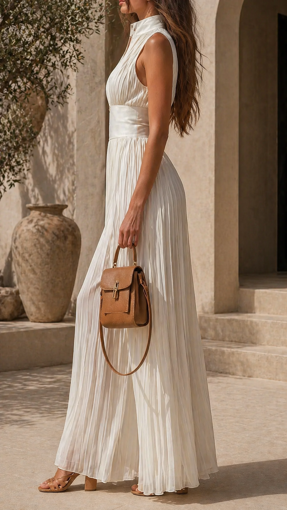 Greta | Plissierter Jumpsuit mit tiefem Ausschnitt