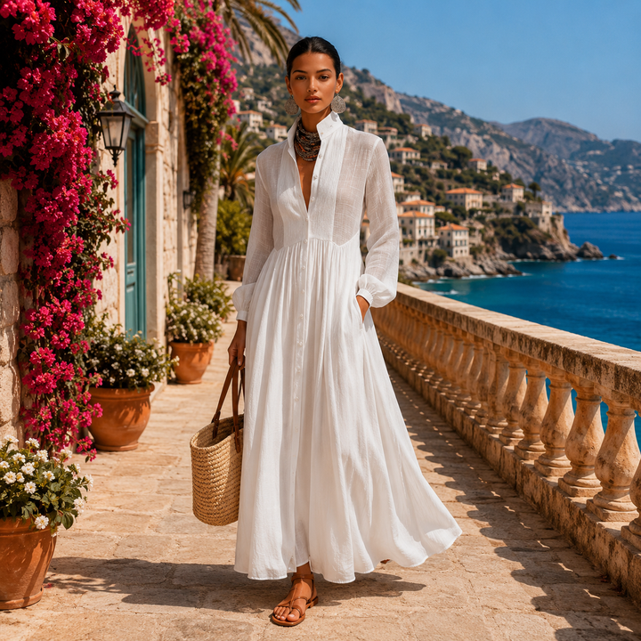Lina | Minimalistisches Maxi-Kleid mit Mao-Kragen