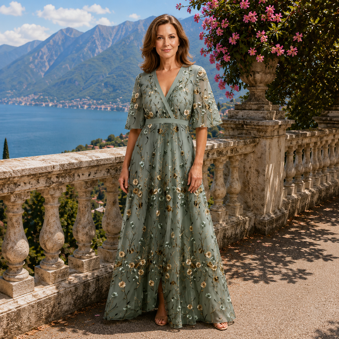 Élodie | Langes Blumenkleid mit V-Ausschnitt
