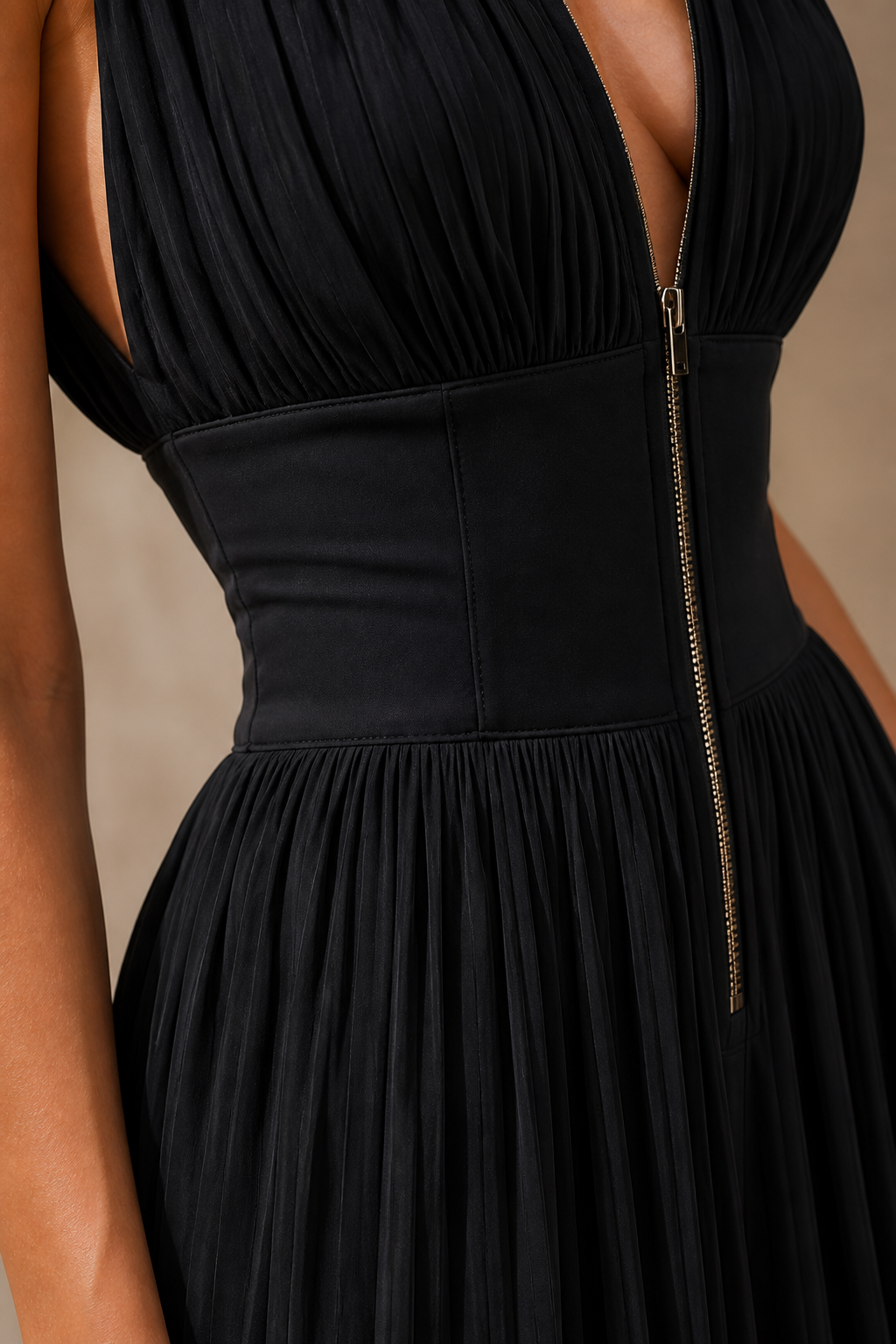 Greta | Plissierter Jumpsuit mit tiefem Ausschnitt