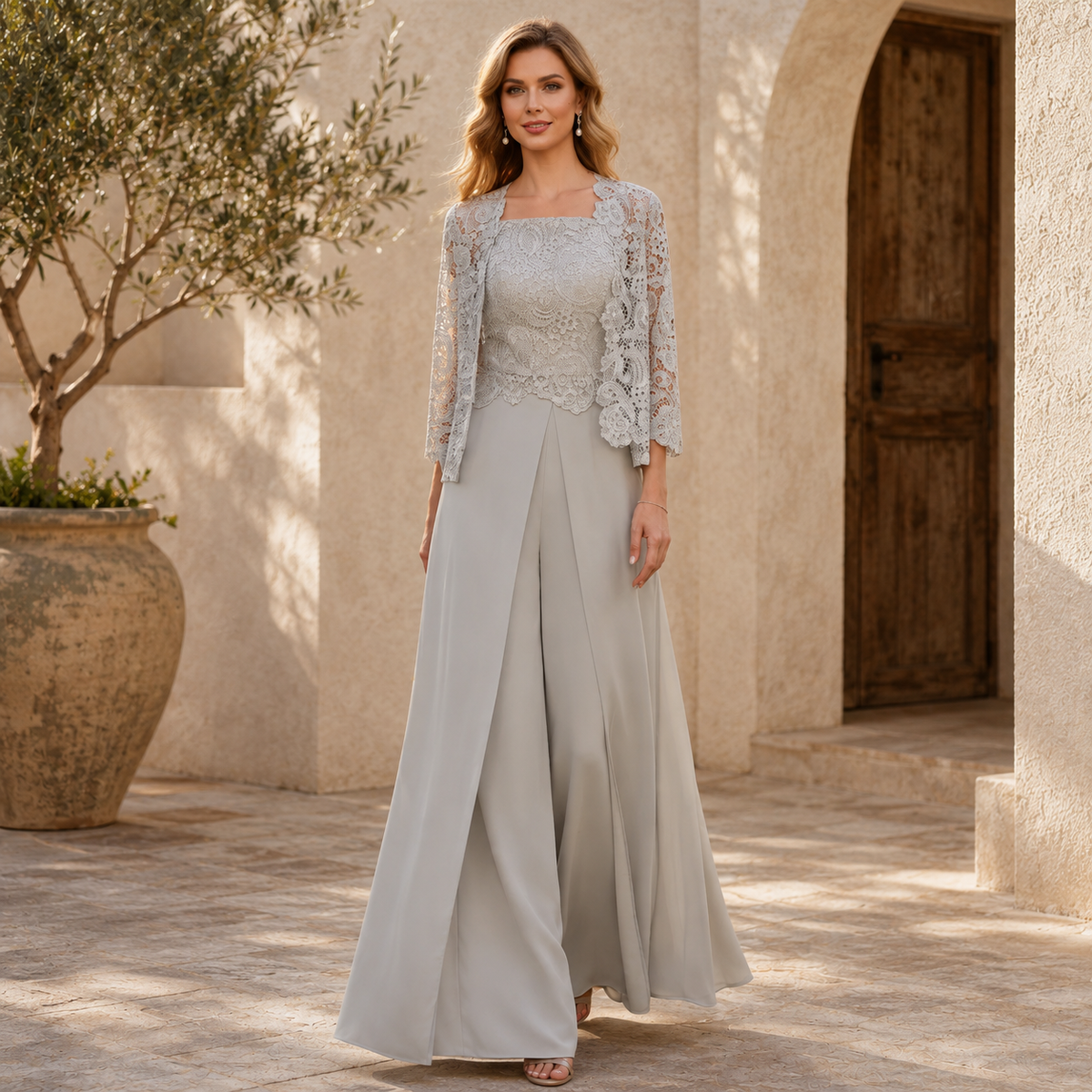 Odette | Elegantes Chiffon-Set mit weiter Hose