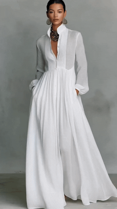 Lina | Minimalistisches Maxi-Kleid mit Mao-Kragen