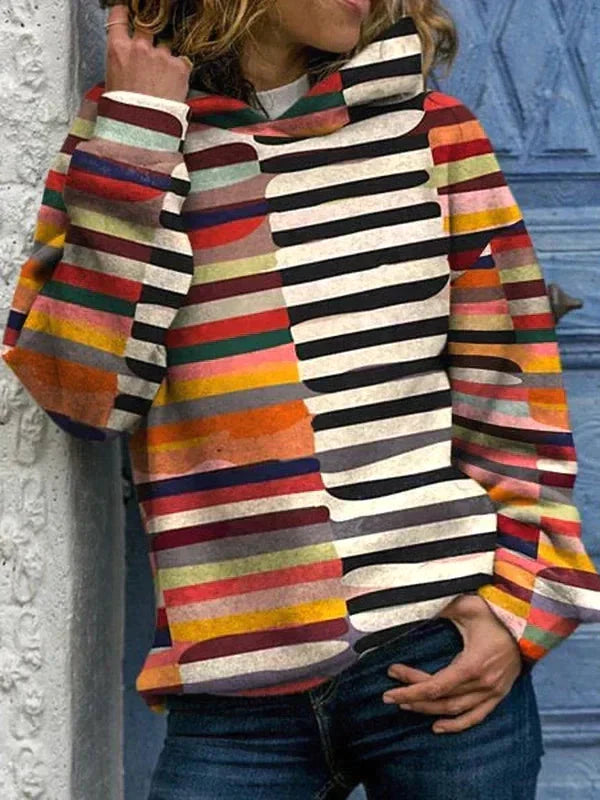 Jenny | Gestreifter Strickpullover mit Kapuze