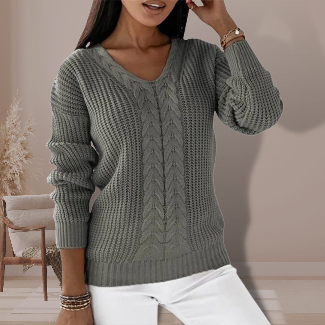 Lisbeth | Strickpullover mit Zopfmuster und V-Ausschnitt