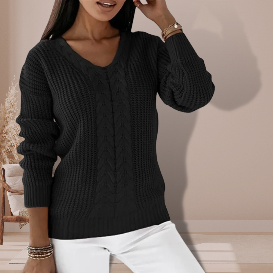Lisbeth | Strickpullover mit Zopfmuster und V-Ausschnitt