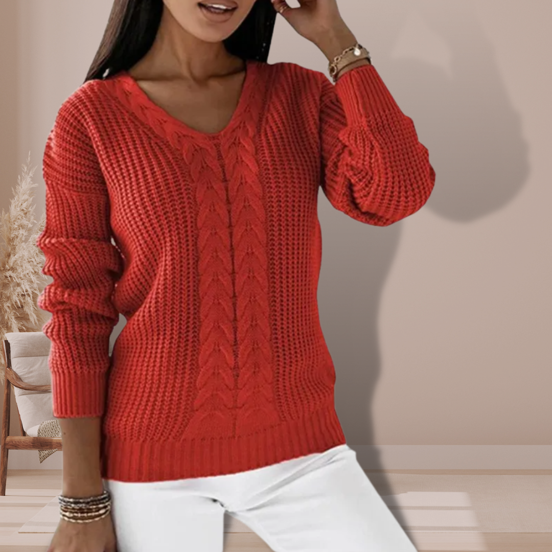 Lisbeth | Strickpullover mit Zopfmuster und V-Ausschnitt