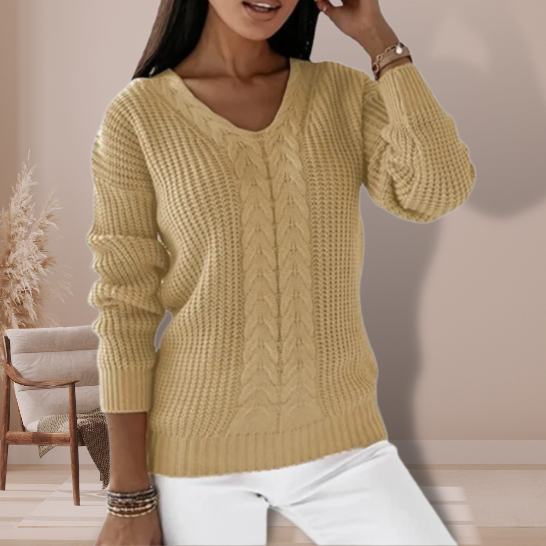Lisbeth | Strickpullover mit Zopfmuster und V-Ausschnitt