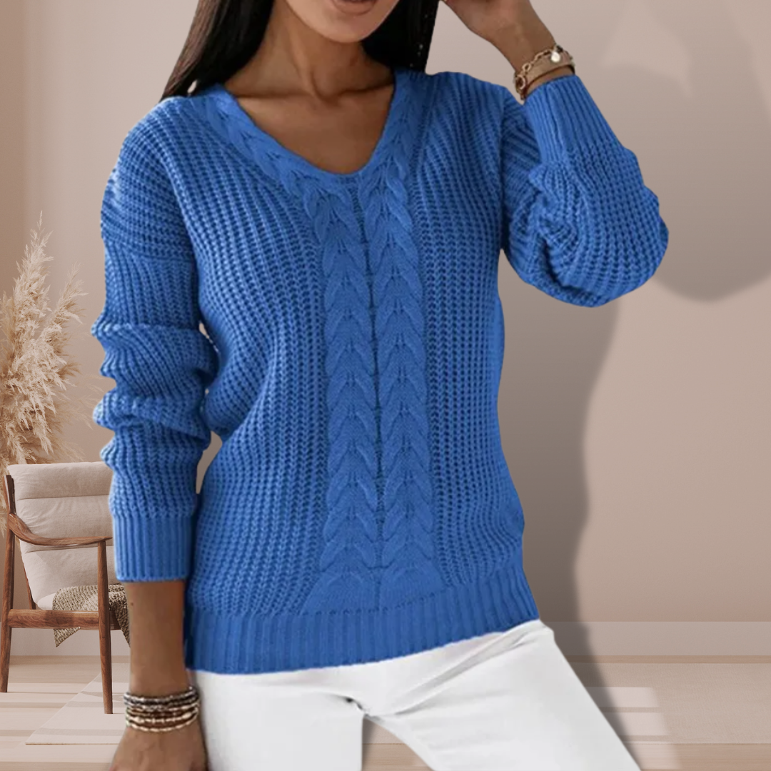 Lisbeth | Strickpullover mit Zopfmuster und V-Ausschnitt