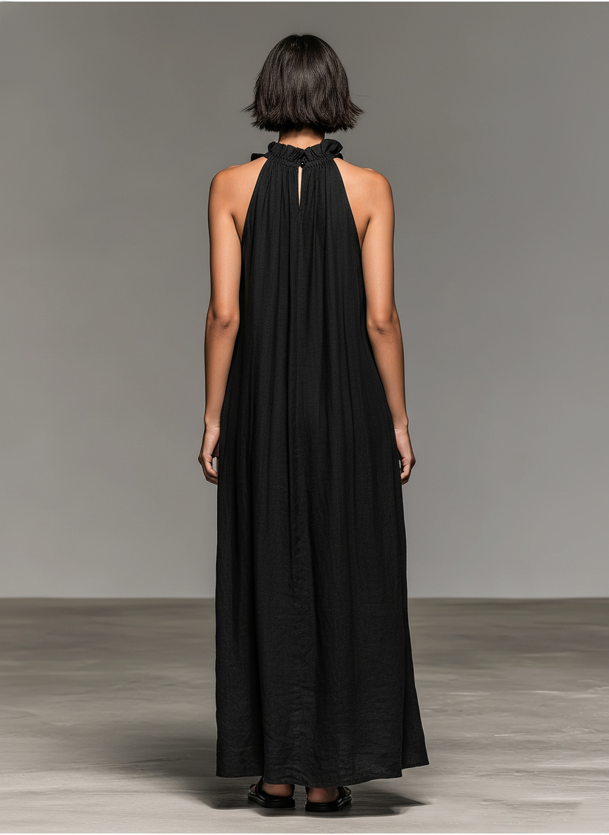 Tanja | Ärmelloses Maxikleid mit Volants und Taschen