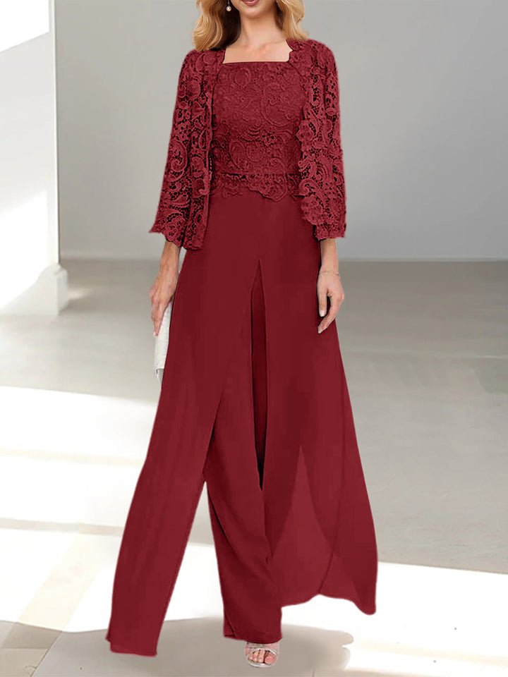 Odette | Elegantes Chiffon-Set mit weiter Hose in Weinrot