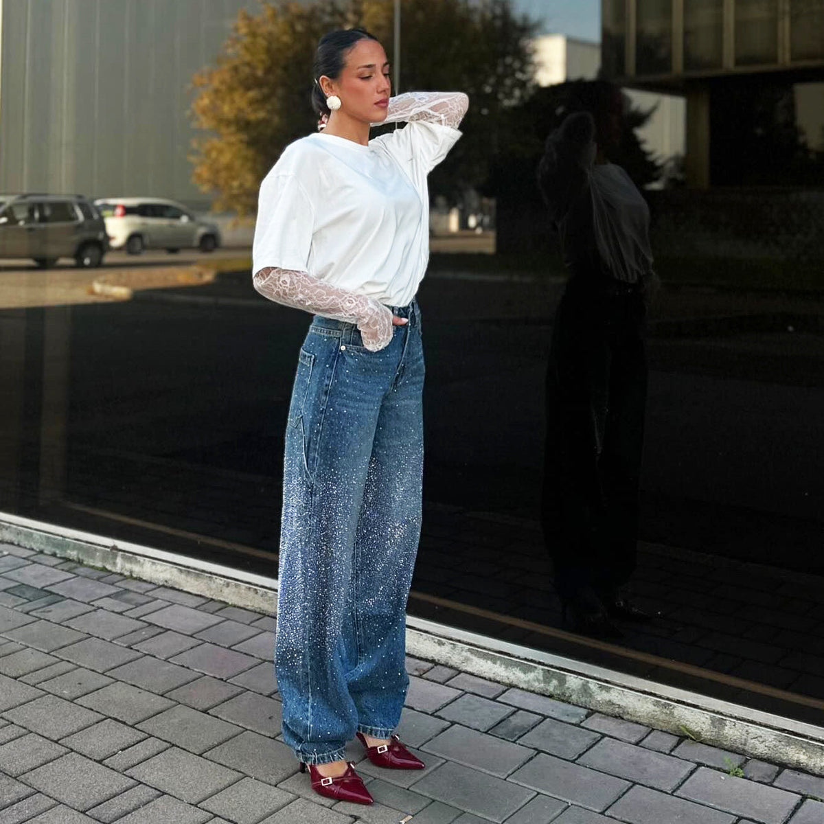 Ilse-Luise | Oversized Jeans mit Glitzersteinen