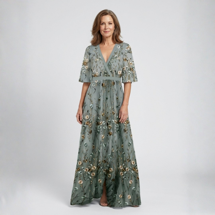 Élodie | Langes Blumenkleid mit V-Ausschnitt