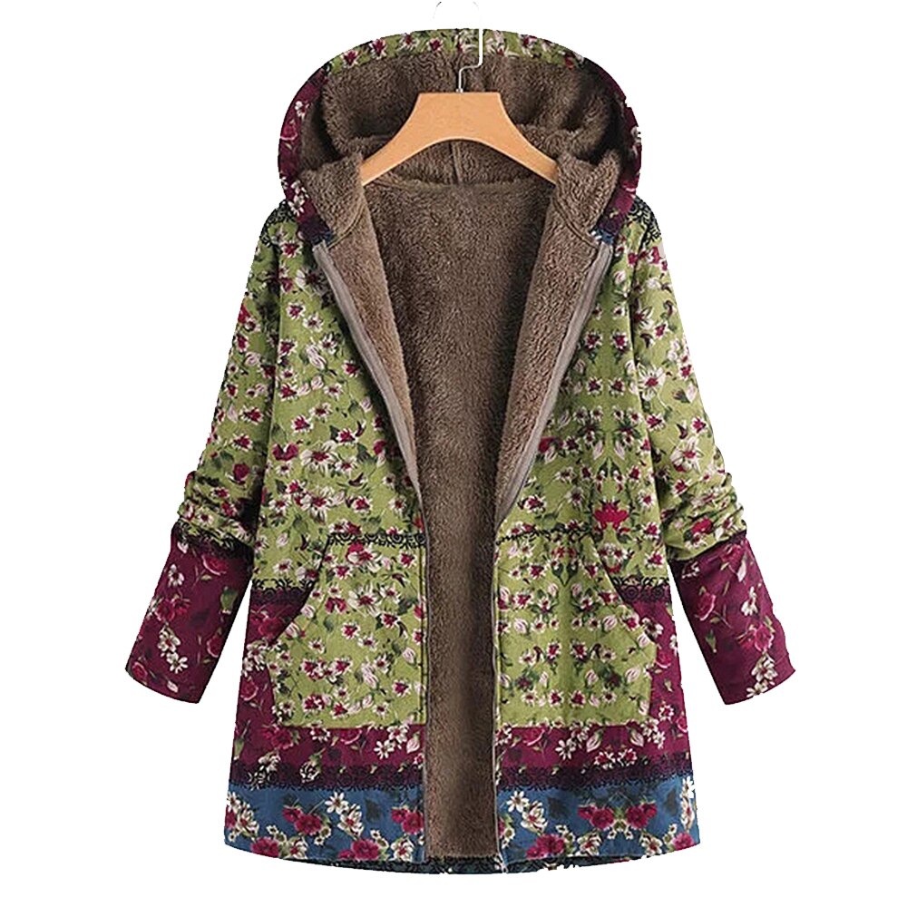 Grete-Hilde | Fleece-Winterjacke mit Blumenprint und Reißverschluss