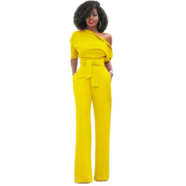 Greta | Jumpsuit mit Schrägem Kragen und Weiten Beinen