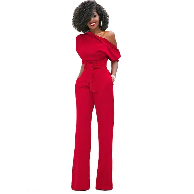 Greta | Jumpsuit mit Schrägem Kragen und Weiten Beinen