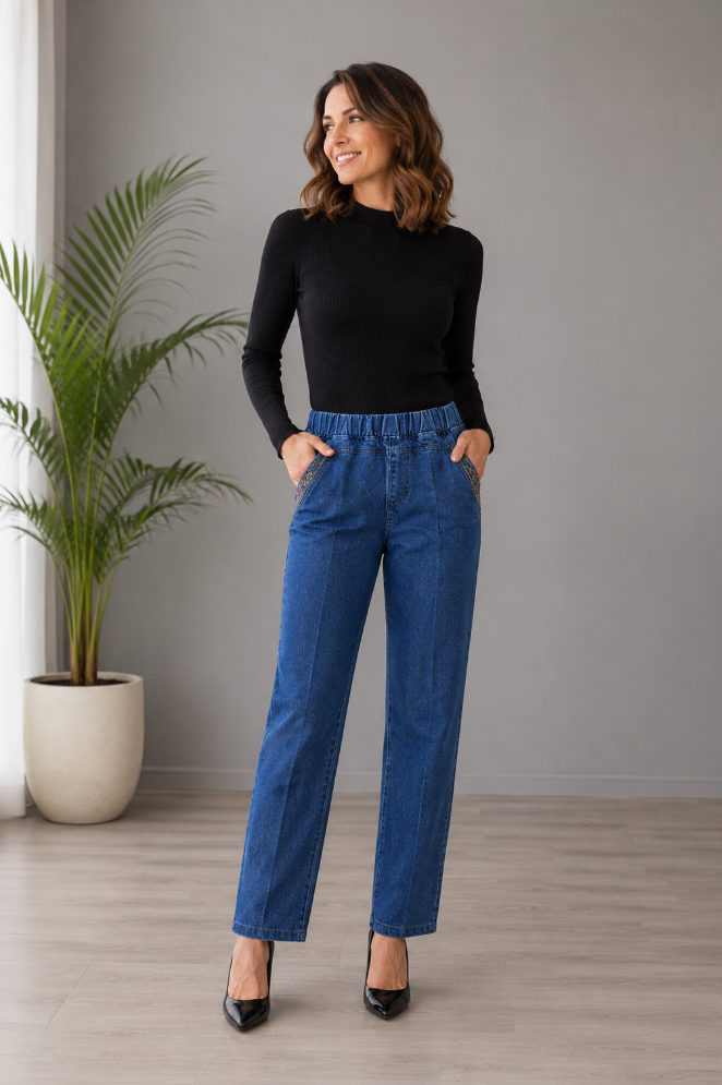 Fali | Damenjeans mit Seitentaschen und elastischem Bund