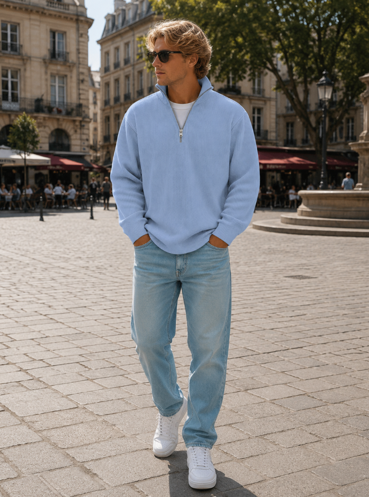 Tom | Relaxed Langarmshirt mit Reißverschlusskragen