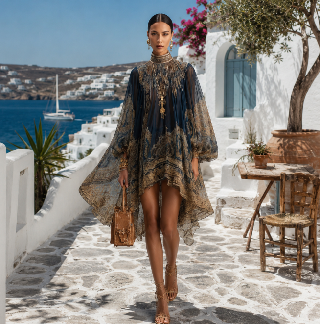 Valentina | Fließendes Chiffon-Minikleid mit Barock-Print