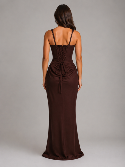 Adriana | Drapiertes Maxikleid mit Korsagenoberteil