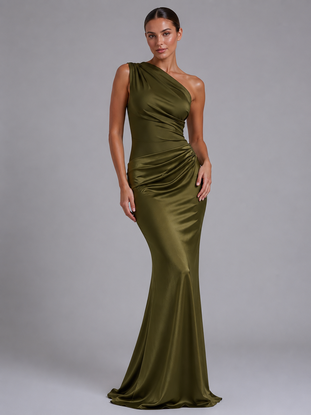 Susanne | One-Shoulder-Maxikleid in Satinoptik