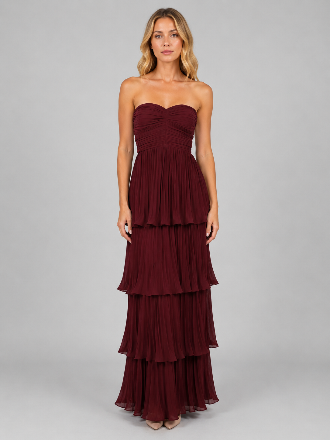 Henrike | Trägerloses Maxikleid mit Stufenrock