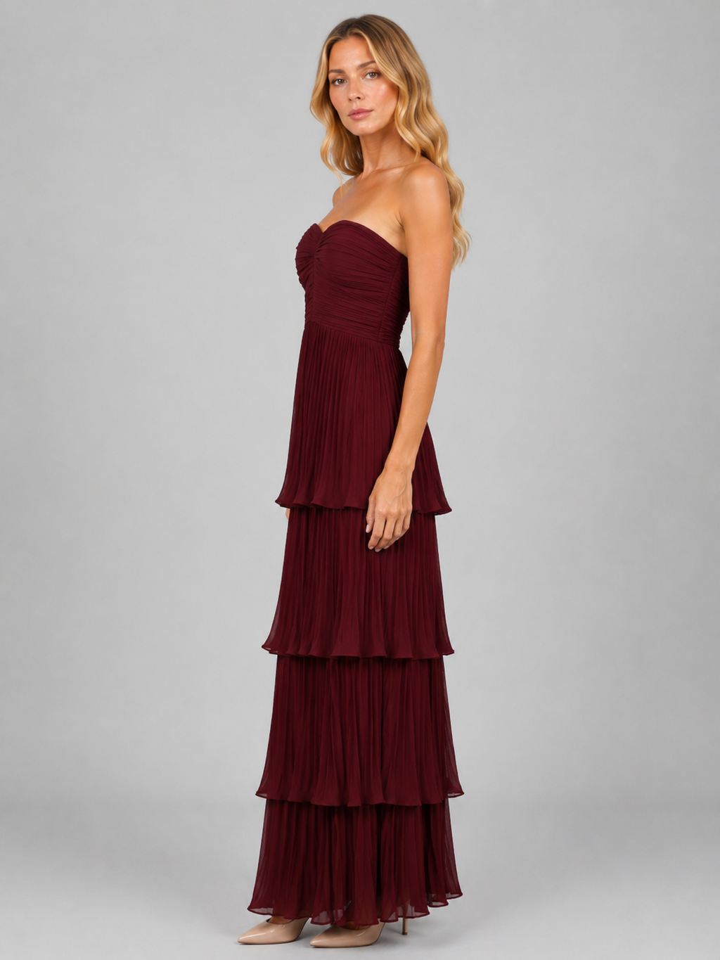 Henrike | Trägerloses Maxikleid mit Stufenrock