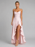 Theresia | Maxikleid mit schmalen Trägern und Asymmetriesaum