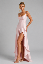 Theresia | Maxikleid mit schmalen Trägern und Asymmetriesaum