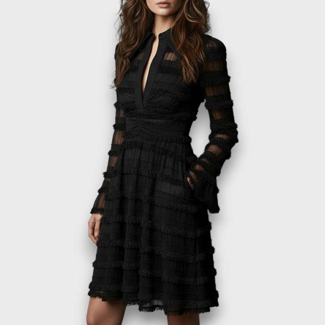 Tabea | Schwarzes Kleid mit transparenten Einsätzen