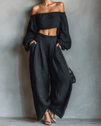 Maike | Strapless-Set aus Leinen-Mix mit weiter Hose